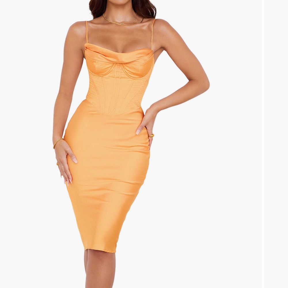 NWT House of CB Myrna Satin Corset Dress Tangerine